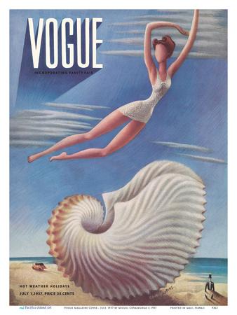 12in x 18in Master Art Print 1937 Surreal Beach Fantasy July Vintage Magazine Cover by Miguel Covarrubias c.1937 Vogue Magazine Cover